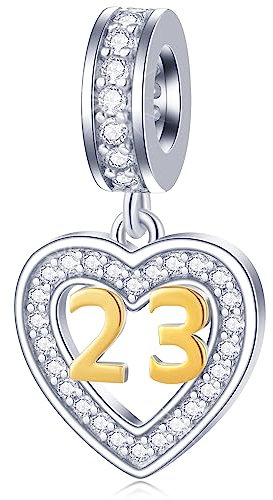 23 Jahre alt Geburtstag Charms passen Pandora Herz Armband, 18K Gold Zahl 23 Charm, 925 Sterling Silber 23rd Jahrestag Halskette Anhänger Perlen mit CZ, Geschenke für Enkel/Paar