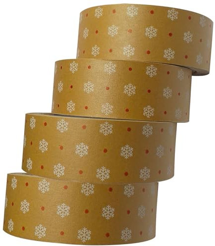 Merry Movers Eco Packing Tape (4 Rolls) - Strong Brown Kraft Tape for Gift Boxes & Kraft Wrapping Paper - Recyclable & Water Resistant