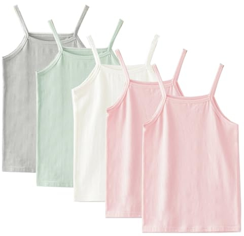 Yintry 5er-Pack Cami-Westen für Mädchen, weiche, ärmellose Kinder-Unterhemden, einfarbige Tanktops für Kleinkinder, Racerback-Ballett-Tanzbekleidung