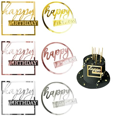 6 Stück Kuchendekoration Im Ins-Stil, Alles Gute Zum Geburtstag, Acryl, Goldene Glitzer, DIY-Dekoration Für Kuchen-Geburtstagsfeier
