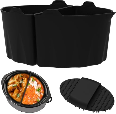 QINGLANG Silicone Slow Cooker Liners Reusable Divider Leak Proof Liner Insert for 6 Qt Oval Round Slow Cooker, 2 Pack, 1702 cm³, Black