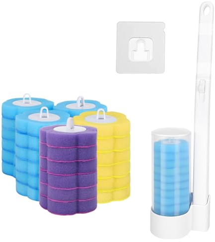 32Pcs Toilet Brush Replacement Head with Handle, Disposable Toilet Brush Disposable Toilet Cleaning System, Wall-mounted Holder Cleaner Set Disposable Toilet Wand Kit Toilet for Home Bathroom Kitchen