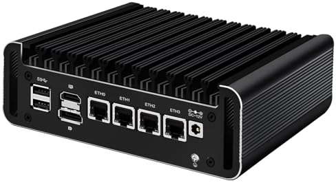 AIOPCWA Micro Firewall Appliance, Core i3 N305 Fanless Mini PC, 4 x 2.5GbE i226V LAN Ports, Support Windows OPNsense, Router PC, AES-NI, TF, Type-C, Barebone NO RAM NO SSD NO OS