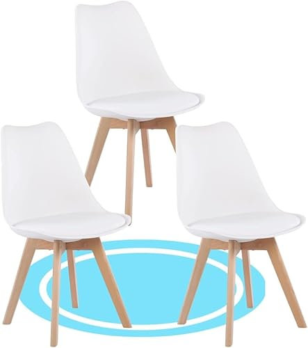 Dekohome Sillas de Comedor, Sillas de Cocina Nórdicas con Asiento Blando, Tapizado y Patas de Madera de Haya Resistente, Blanco, 3 Sillas