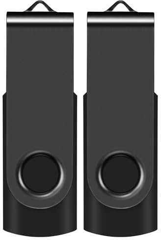 2GB USB Flash Drive, AreTop 2 Pack USB 2.0 Thumb Drives Memory Stick Swivel Jump Drive for Home & Office Use (2 Pack 2GB, Black)