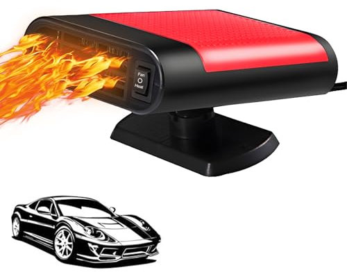 autozen car heater 12v, 2 in 1 car windscreen heater 200w car winter kit 360° rotation for vehicles quick heating, black+red