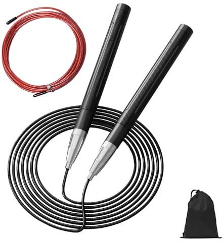 CRHOEIQ Speed Jump Rope for Men Women, Fitness Skipping Rope with Aluminium Handle and 2 Ropes, Self-Locking Design Adjustable Jumping Rope for Adult Workout Boxing