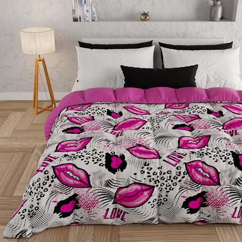 PETTI Artigiani Italiani - Trapunta, Piumone Invernale, Trapunta Invernale, Trapunta Singola Double Face Tinta Unita e Stampa Digitale, 100% Microfibra Anallergica, Made in Italy