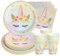 PARTY GO Ensemble de 100 pièces de vaisselle de fête licorne comprenant des assiettes à dîner en carton sur le thème de la licorne, des assiettes à dessert, des serviettes, des tasses pour décorations