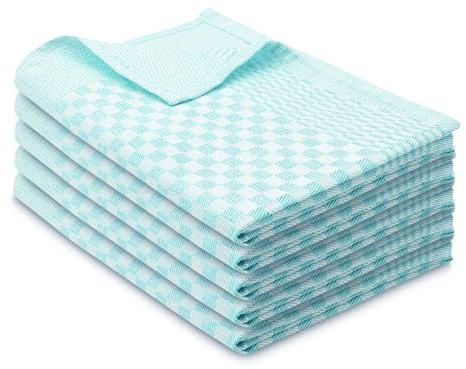 ZOLLNER 5er Set Geschirrtücher Baumwolle in 46x70 cm - super saugstarke und robuste Küchentücher – waschbar bis 60°C – in Mint kariert - Gastronomiequalität - Oeko Tex® Zertifiziert