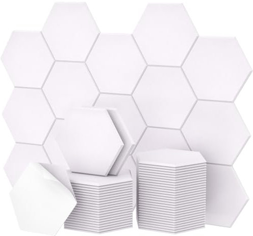 Hexagon Akustikplatten selbstklebend 48 Stücke, TONOR Schallabsorber Schallschutz mit Hochdichte Wandfliesen Schall Dämmung 30x26x1 cm für Studio, Büro, Akustische Behandlung und Wanddekoration Weiß