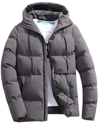 liaddkv Men Autumn and Winter Solid Zipper Hooded Loose Outdoor Cotton Coat Top Blouse Jacket Sportliche Männer Jacken (Grey, L)