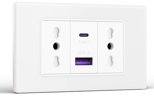 BSEED Prese Elettriche da Muro, Presa Bipasso con 20W Carica Rapida, Presa Bivalente 10A/16A con USB A e USB C 118mm, Presa USB da Muro per Ufficio Hotel e Casa, Bianco