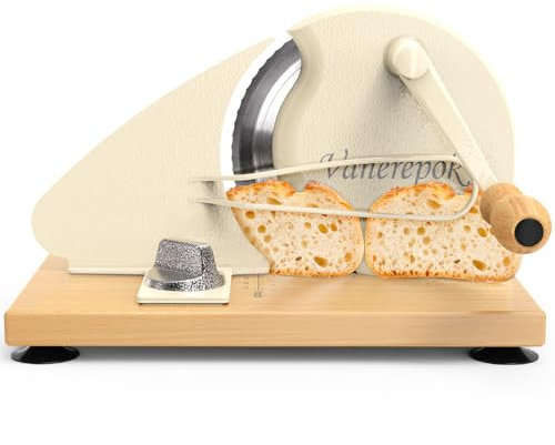 vanerepok Upgrade Manual Bread Slicer for Homemade Sourdough Bread, Classic Hand Crank Home Bread Slicer With Scale Line and Steel Fence, Sharp Blade, Adjustable Width for Homemade & Commercial Use