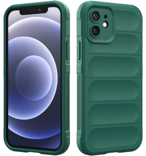 Custodia Compatibile con iPhone 12, Silicone Custodia per Tutto il Corpo, Copertura Antiurto con Fotocamera Protettivo, Cover Morbida al Tatto - Verde Scuro