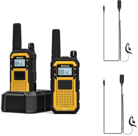 Retevis RB648 Heavy Duty Two Way Radio, IP67 Waterproof, Dustproof Rugged Walkie Talkies with Earpiece, Rechargeable Long Range Radios for Contractors, Job Sites, and Outdoor Use (2 Pack)