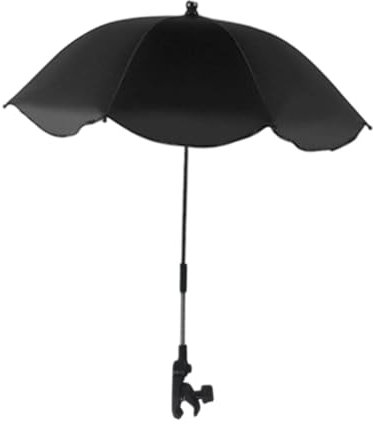 Milageto Sombrilla para silla de playa, cochecito, abrazadera ajustable, flexible, impermeable, resistente al desgarro, para pesca, patio, terraza, usos, Negro