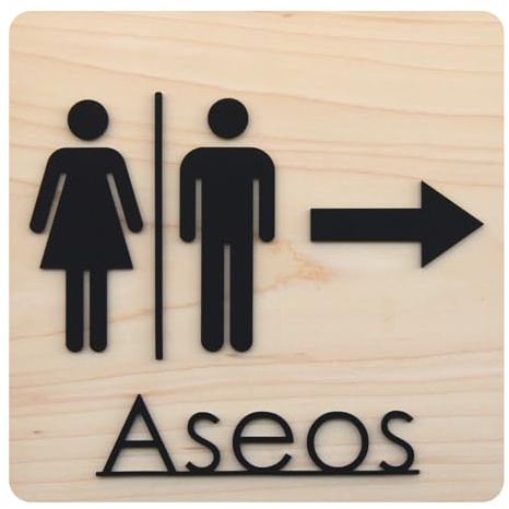 Schild für Badezimmer/Toilette/WC Mann und Frau aus Holz mit Buchstaben aus mattem Plexiglas, einfache Installation mit Pfeil nach rechts