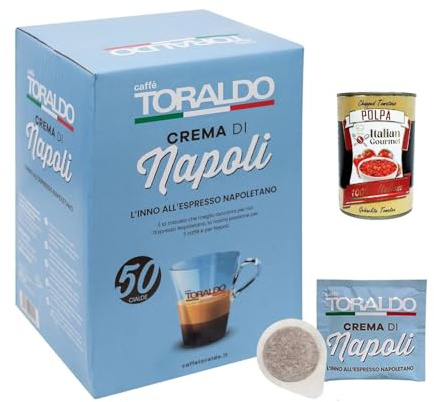 Italian Gourmet cialde caffè E.S.E. Crema di Napoli Pads 44mm stark 50 x 7g | Miscela corposa con tostatura scura; einzeln verpackt, intensives Aroma, Gesamtnettogewicht 350 g + Kostenlos Polpa 400g