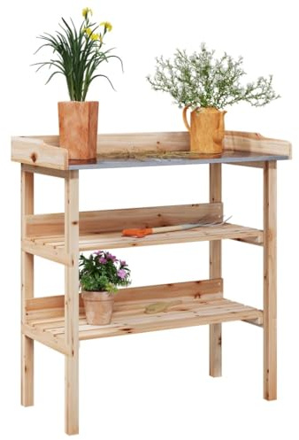 Generico Tavolo Piante con Ripiani 78x38x,82,5cm Legno Massello Abete,Marrone,6.16kg,156352
