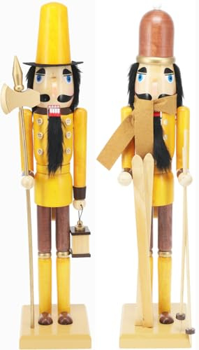 Muddy Hands Set of 2 Wooden Nutcrackers 50cm Tall - Large Handcrafted Christmas Figures with Ski & Lantern Accessories - Traditional Holiday Décor Ornaments