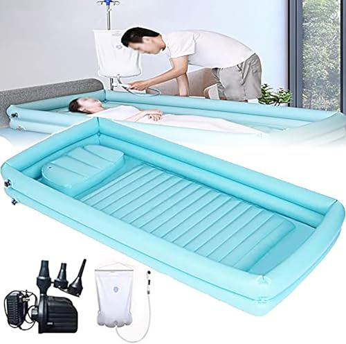 Bañeras portátiles for adultos con bomba de aire eléctrica, bañeras inflables médicas, bañera plegable portátil de PVC, lavado completo de cuerpo y cabello con bomba de aire + bolsa de agua de 8 L
