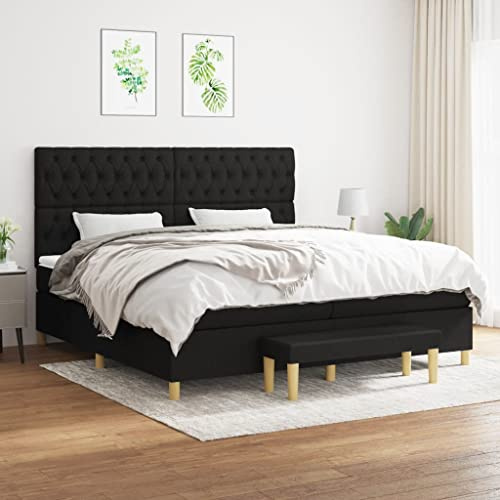 LoogCape Boxspringbett mit Matratze, Schwarz, 200x200 cm, Stoffbezug, höhenverstellbares Kopfteil, Taschenfederkernmatratze, Schlafzimmer Möbel