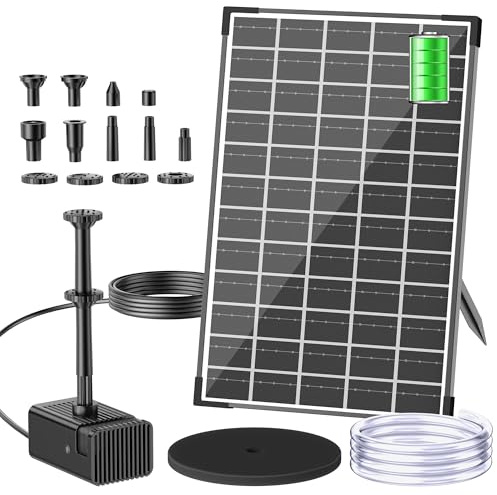 Biling 12W Fuente Solar para Exterior con Batería de 5000 mAh, Bomba de Estanque Solar Silenciosa de 300 l/h con 8 Boquillas, Fuente Solar para Pequeños Estanques de Jardín hasta 5㎡, DIY Mini Fuente