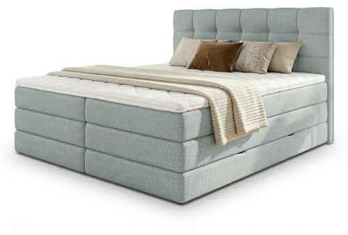 Sofnet Boxspringbett Best XL mit 2 Bettkästen und Topper, mit Taschenfederkern- und Bonellfederkernmatratze, Doppelbett, Polsterbett aus Webstoff mit Stauraum (Blau (Vidar 83), 140 x 200 cm)