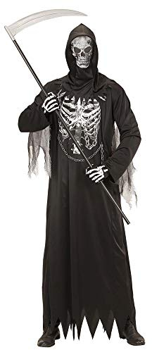 Sensenmann Kostüm Grim Reaper mit Skelett Druck für Herren | Schwarz