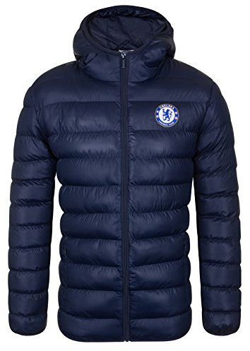 Chelsea FC - Herren Winter-Steppjacke mit Kapuze - Offizielles Merchandise - Geschenk für Fußballfans - Dunkelblau - L