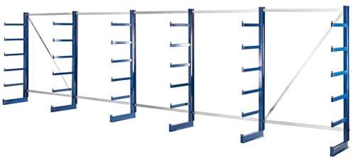 eurokraft pro | Kragarmregal mit identischer Kragarm-Länge | Regallänge 6750 mm, einseitig, enzianblau