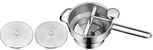 WMF Gourmet Passiermühle mit 3 Lochscheiben, 19 x 11,5 cm, Cromargan Edelstahl poliert, Passiergerät für Obst und Gemüse, zerlegbar