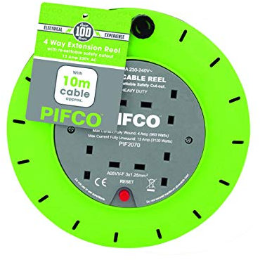 10 M & 4 Way 13 AMP Electric Extension Cable Reel Mains Plug & Socket Lead