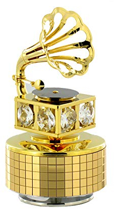 Lutèce Créations Animierte Spieluhr/Spieldose/Musikbox aus vergoldetem Metall und Swarovski-Kristallen: Spieluhr Swarovski-Gramophon - Für Elise (L. v. Beethoven)