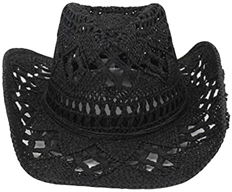 Aisoway Unisexe Western Cowboy Chapeaux De Paille Woven Hand Hat Jazz Plage Cap UV Protection Noir