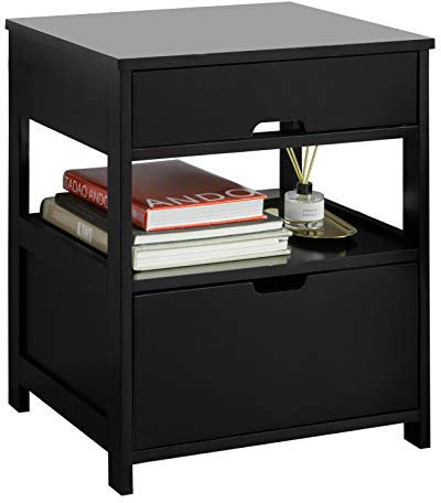 SoBuy Table de Chevet avec 2 tiroirs et étagère, Table de Nuit pour Chambre à Coucher - Meuble de Rangement Moderne L45 x P38 x H55 cm Noir FRG258-SCH