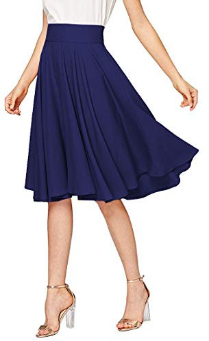 Emma & Giovanni - A-Linie Elegant Faltenrock Hohe Taille Midi-Rock - Damen (Navy, 44-46)
