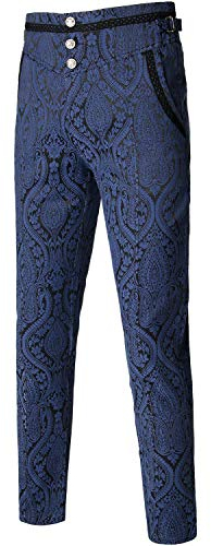 VATPAVE Herren Gothic Hose Cosplay Kostüm Hosen Steampunk Viktorianische Hose Mittel Marine
