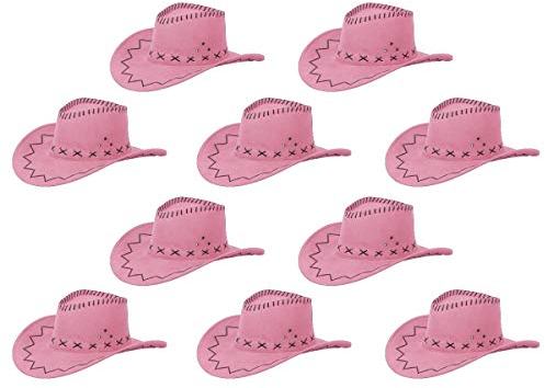 Alsino Cowboyhut Cowboy Hut 10er Set Karneval Westernhut Unisex Kostümzubehör Fasching Kunstleder Kopfbedeckung (rosa)