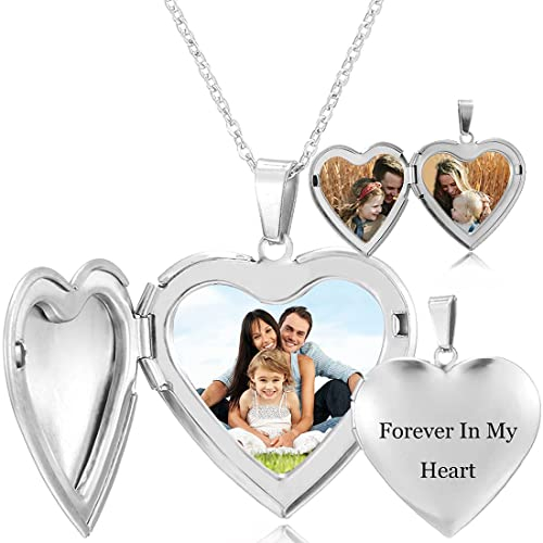 Collar Foto Personalizado Mujer Guardapelo Colgante Texto Grabado Mujeres Regalo Romántico de Aniversario Joyería Corazón Óvalo Redondo Collares 45cm