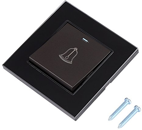 Telituny Türklingel Druckknopf Schalter, Klingeltaster aufputz außen aus gehärtetem Glas, Türklingel Schwarz Wand Türklingelschalter Druckknopf mit Schrauben 220~250V Home Hotel Devices(Schwarz)