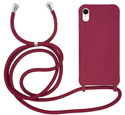 MyGadget Strap Case for Apple iPhone XR - Crossbody Phone Cover - TPU Silicone Case with Neck Holder - Cord Lanyard Carrier with Rope in Bordeaux Red