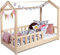 Kinderbett Bett Hausbett 70x140 mit Rausfallschutz Latternost Bettgestell aus Kiefer Holz für Haus Kinder Jungen & Mädchen - Holzbett Baby Kinderzimmer Junge Deko (Rausfallschutz: MIT)