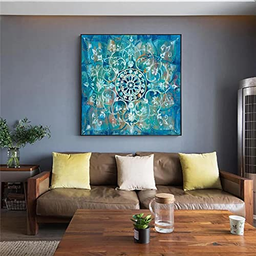 SXKJ Abstrakte Mandala Blume Wandposter und Drucke Große bunte moderne Blume Leinwand Malerei Wandkunst Bilder Wohnkultur-60x60cm ohne Rahmen