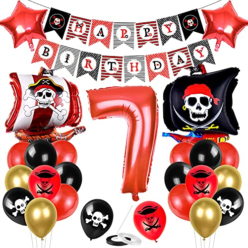 Bluelves Piraten Kindergeburtstag Luftballons Set, Piratenschiff Geburtstag Deko, Geburtstagsdeko 7 Jahr Jungen, 7 Jahr Geburtstag Deko, für Kindergeburtstag Geburtstagsfeier Dekorationen