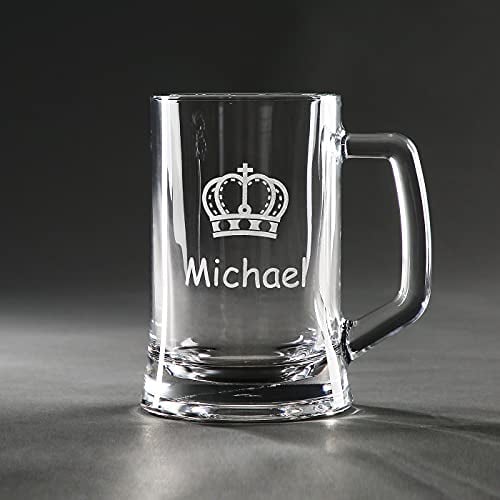 Bierkrug aus Glas mit Henkel und Gravur | personalisierbar mit Name und Motiv | verschiedene Größen (0,3 Liter (300 ml))