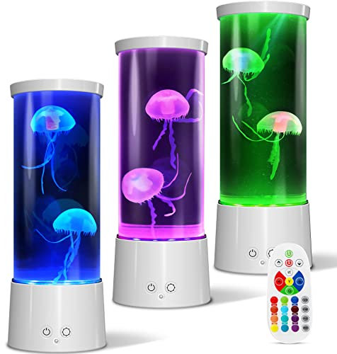 AONESY Quallen Lampe Lavalampe Groß Aquarium Stimmungslicht mit 17 Farbwechselnden LED Fantasy Stimmungs Lampe Quallen, USB Desktop Dekoration für Weihnachts mit Fernbedienung, Weiß