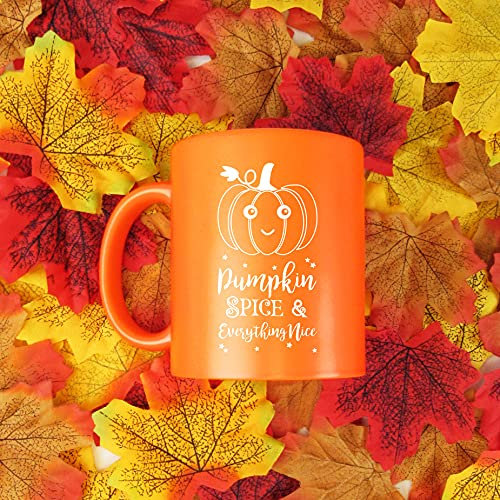 eBuyGB Personalised Neon Orange Mug, Pumpkin Spice & Everything Nice, Funny Novelty Halloween Pumpkin Cup Mugs, Engraved 350 ml Coffee Mug, October Birthday Gift