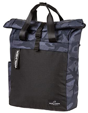 Walker 42263-077 - Rucksack Roll-Top Camouflage Grau-Blau mit Hauptfach, Laptop-Fach, Rücken-Polsterung, Schnallen-Verschluss, wasserabweisend, Backpack für Schule, Uni, Büro und Freizeit